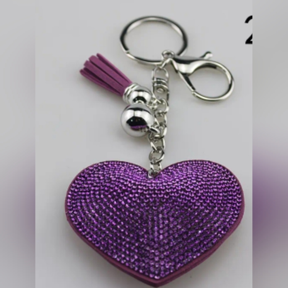 🆕️💜PURPLE RHINESTONE HEART BAG CHARM & KEY CHAIN💜